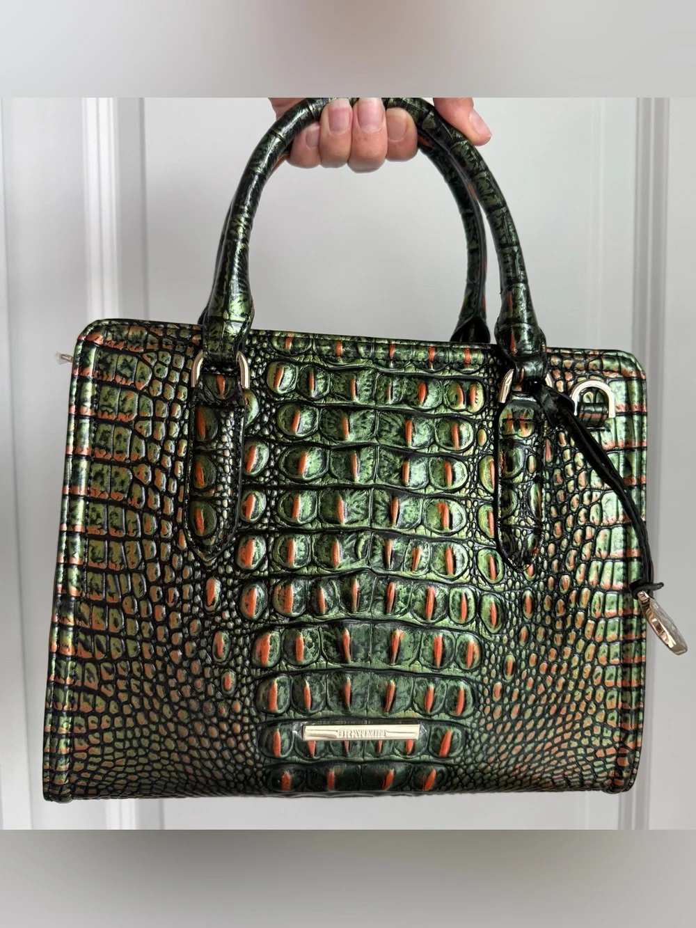 Brahmin Cami Satchel Samba Green Melbourne Leather